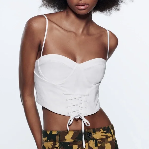 Zara | Tops | Zara Corset Style Crop Top In White | Poshmark